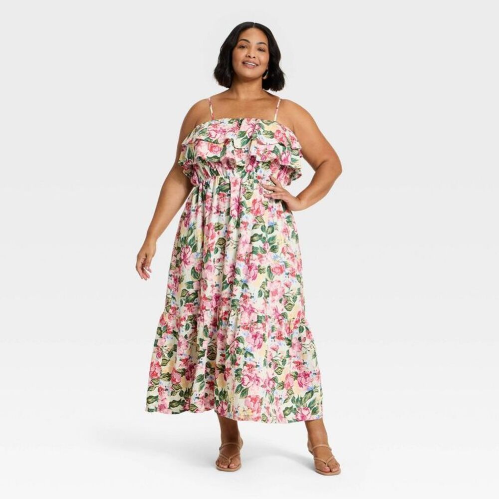 a new day Floral Strapless Maxi Dress in Pink and Green